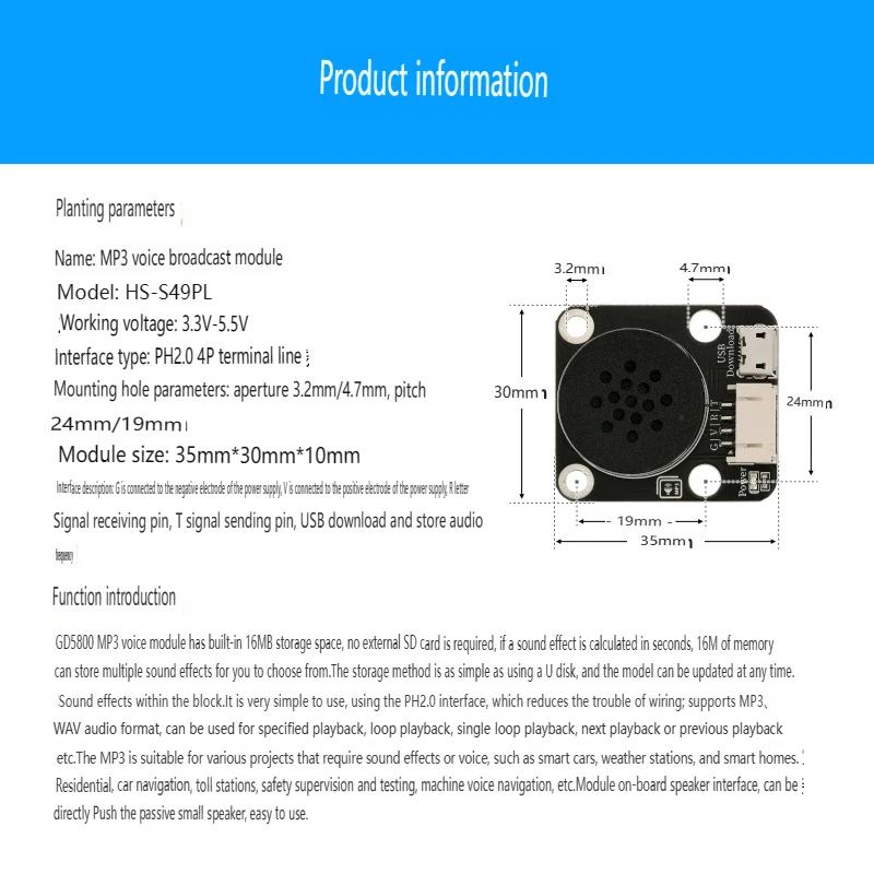 Módulo de reprodução de voz MP3 Reprodução de música de voz inteligente Compatível com arduino Suporte para programação mix