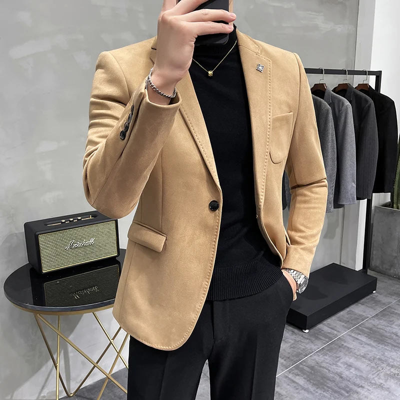 Explosive autumn and winter new suede Korean version slim suit handsome high-end