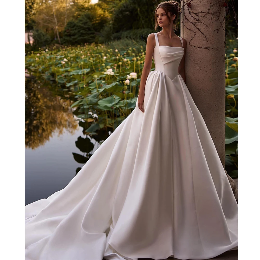 

Простое белое атласное платье для выпускного вечера по индивидуальному заказу, современное свадебное платье без бретелек на бретельках без рукавов, роскошное платье Robe de mar