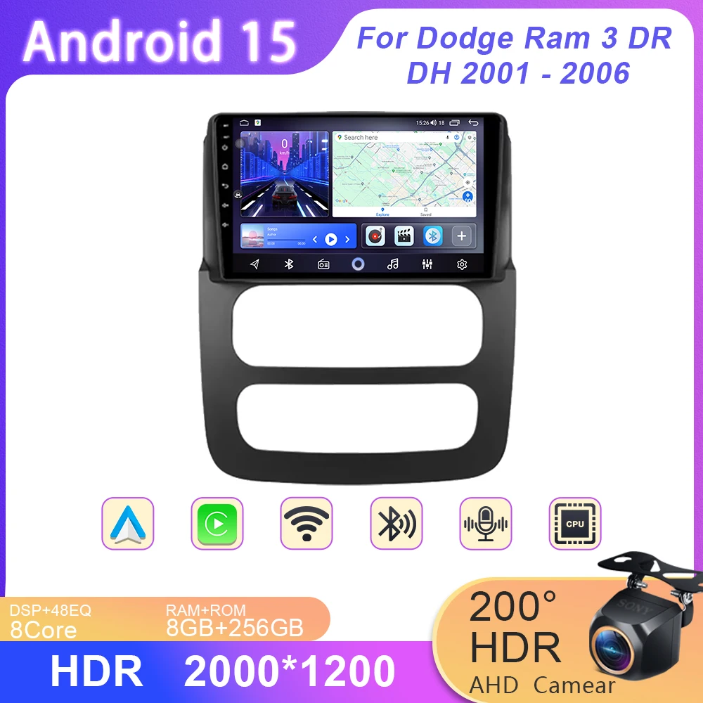 Carplay لدودج رام 3 DR DH 2001 - 2006 شاشة داش كام HDR الملاحة No 2din DVD أندرويد مشغل أسطوانات للسيارة وحدة رأس ستيريو راديو تلقائي #2