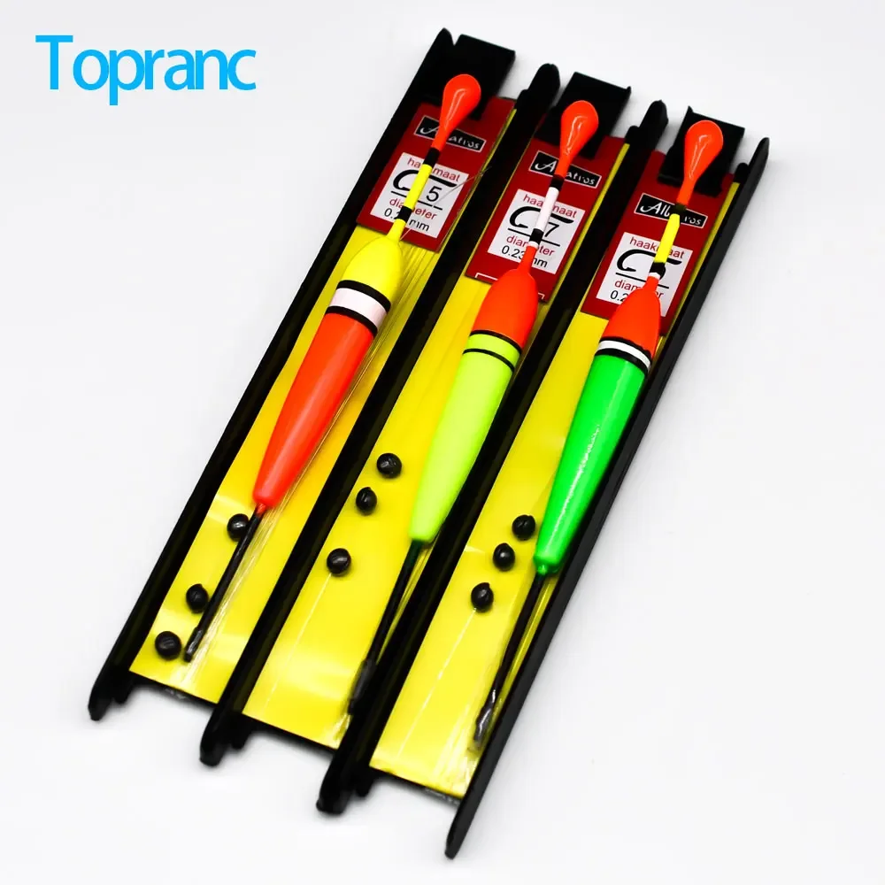 Topranc Fishing Bobber Line Kits Fishhook Foam Fishing Float Set with Pre-tied Hooks, Lines & Bite Lead Sinkers Vertical Buoy