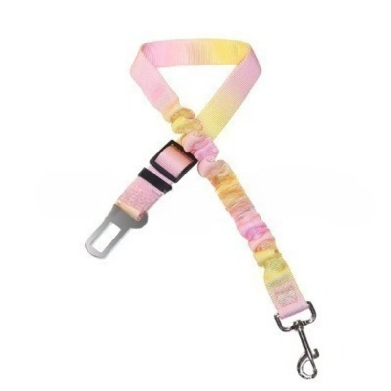 Cute Dog Car Seat Belts Universal Adjustable Car Safety Buckle Telescopic Safe Gradient Tie Dye Pet Towing Anti-Slip Rope