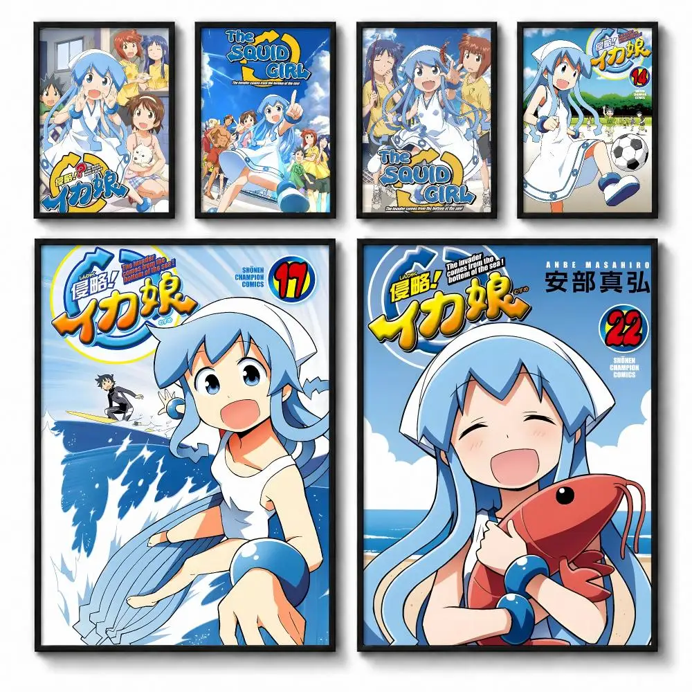 Anime Sweet Squid Girl Kawaii Poster Self-adhesive Art Waterproof Paper Sticker Coffee House Bar Room Wall Decor