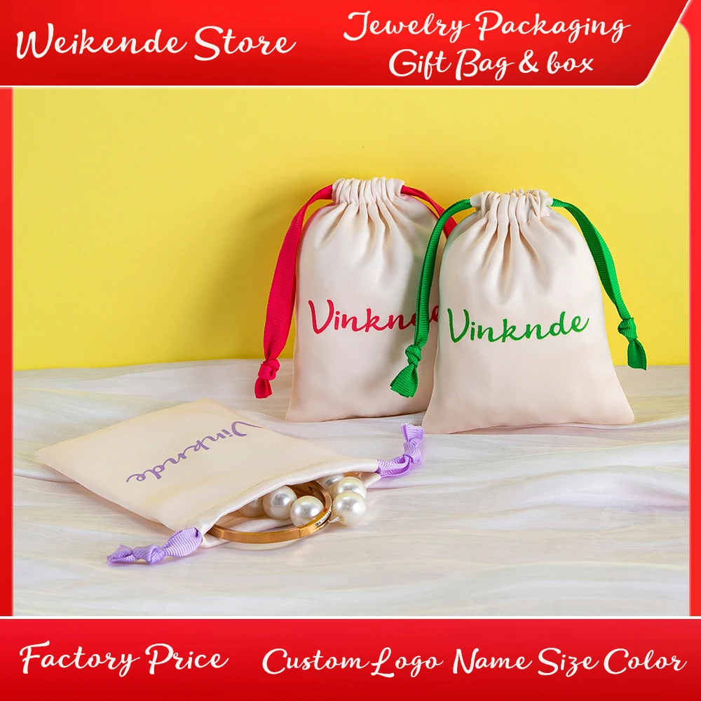 

50pcs Personalized Logo Dense Silk Satin Drawstring Bag Custom Jewelry Package Dust Pouch Wedding Favor Cosmetics Perfume Sack