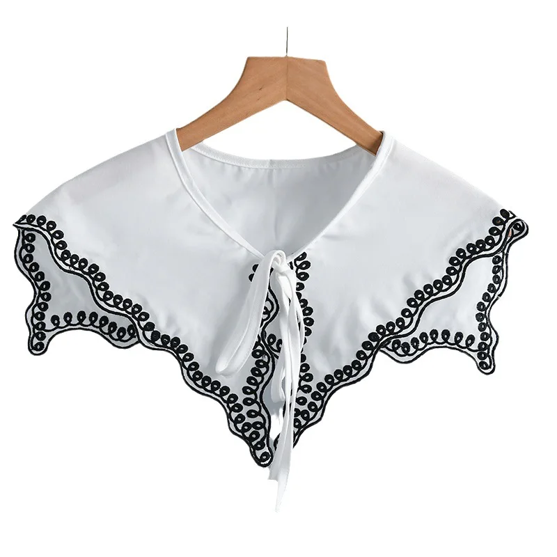 Women White Chiffon Fake Collar Scarf Shawl for Female Shoulders Wraps  Cape Removable Bowknots False Collar