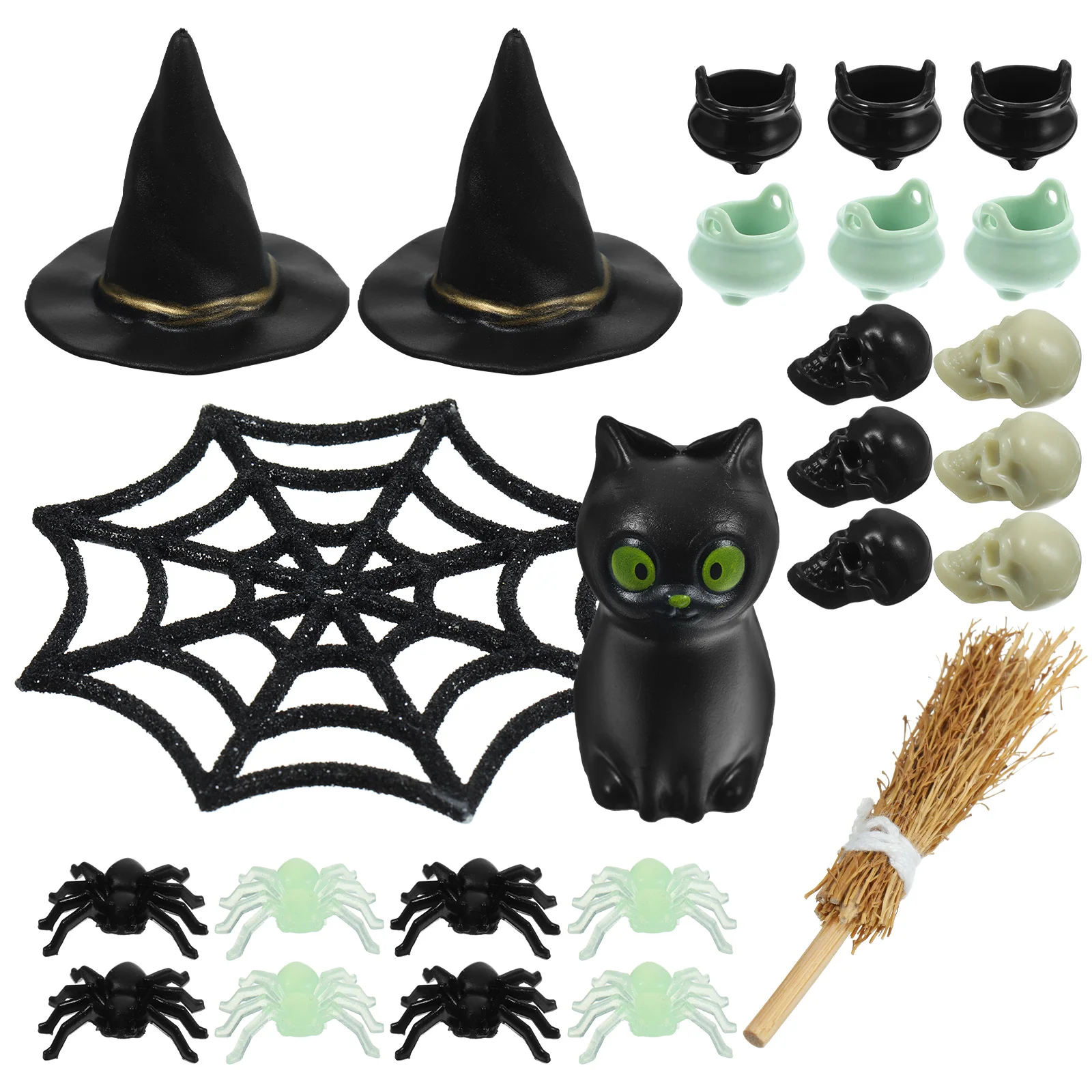 25pcs Cauldron Halloween Mini Witch Cap Decor Miniatures House Accessories Halloween Miniatures Bulk Toys Spider