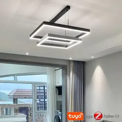 Tuya Zigbee Square Led Ceiling Chandelier Alexa Alice Assistant Living Room Lustre Hanging Lamps For Ceiling Smart Home