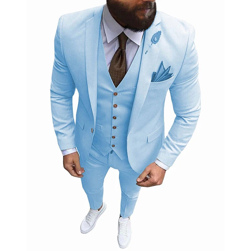 

Latest Blue 3 Pieces Suit for Men Formal Business Notch Lapel Slim Fit Tuxedo Best Man Blazer For Wedding (Jacket+Vest+Pants)