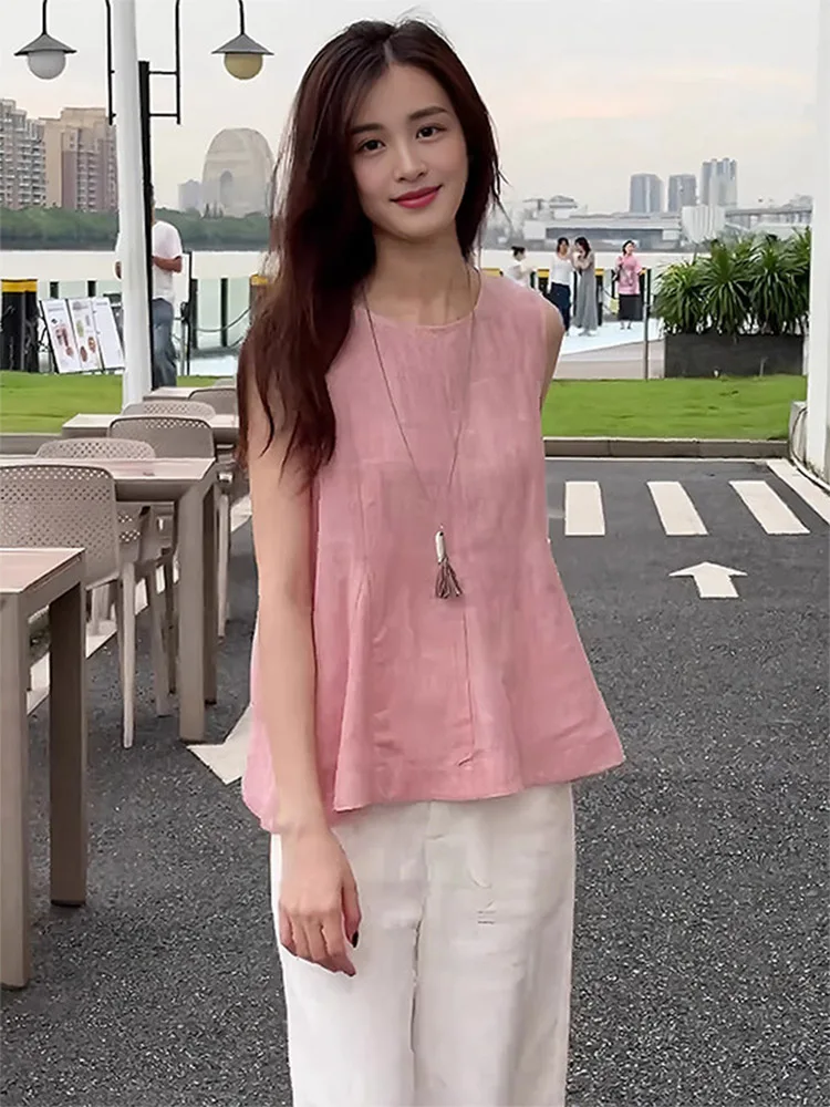 

Тонкое льняное платье-сарафан для женщин, новинка 2026 года, свободного кроя, скрывающее живот, в стиле «девочковое», с удобным верхом, для повседневной носки