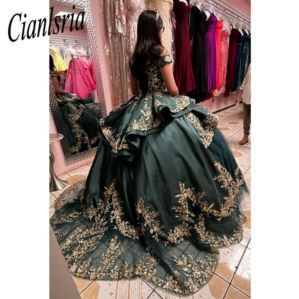 Hunter Green Sweet 16 Quinceanera Dresses with  Lace  Applique Beads Corset Dress Vestidos De 15 Anos Masquerade xv Dress