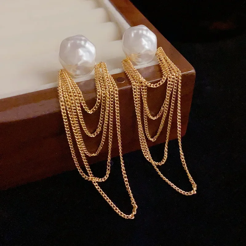 

Pearl Chain Tassel Earrings For Women Long Dangle Earrings Gift Wedding Jewelry