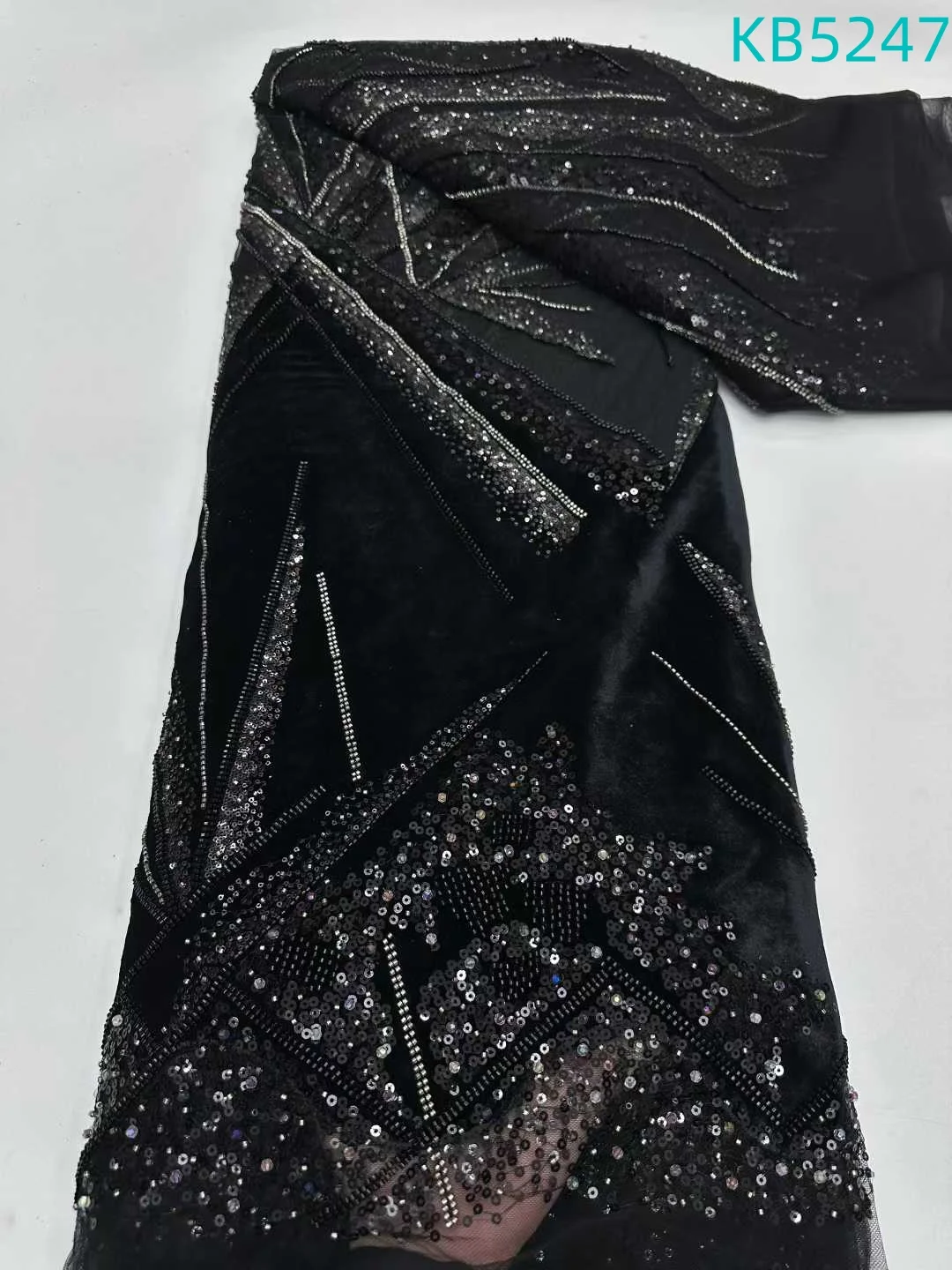 Velvet Sequins Lace Fabric African Lace Fabric 5 Yards High Quality 2025 Red Beaded Lace Fabrics For Wedding Party Dress KB5247