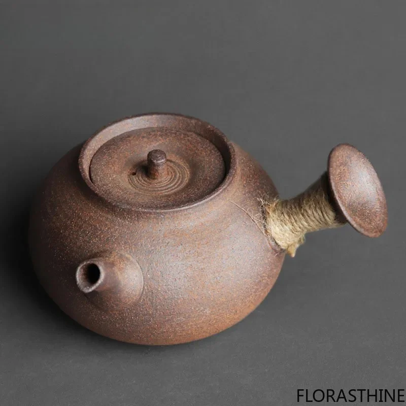 Jingdezhen Handmade Pottery Japanese Style Side Handle Teapot Raw Pottery Ore Clay Material Retro Rough Health Tea Maker