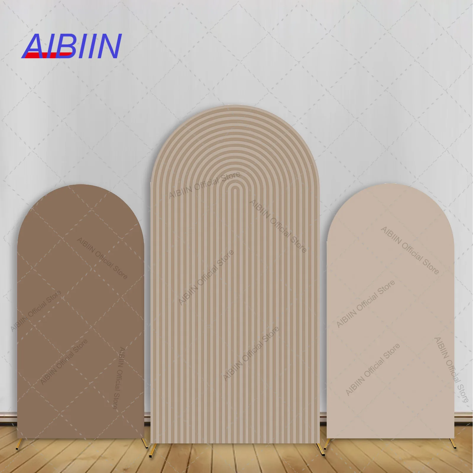 Brown Solid Color Arch Backdrop Cover Striped Wedding Birthday Baby Shower Party Decor Kids Cake Portrait Photography Background