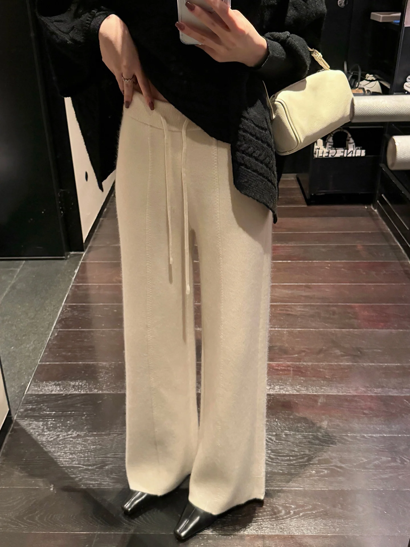 

Soft Cozy Casual Pants High Waist Loose Comfortable Straight Leg Knitted Trousers for Women Daily Wear Winter Season