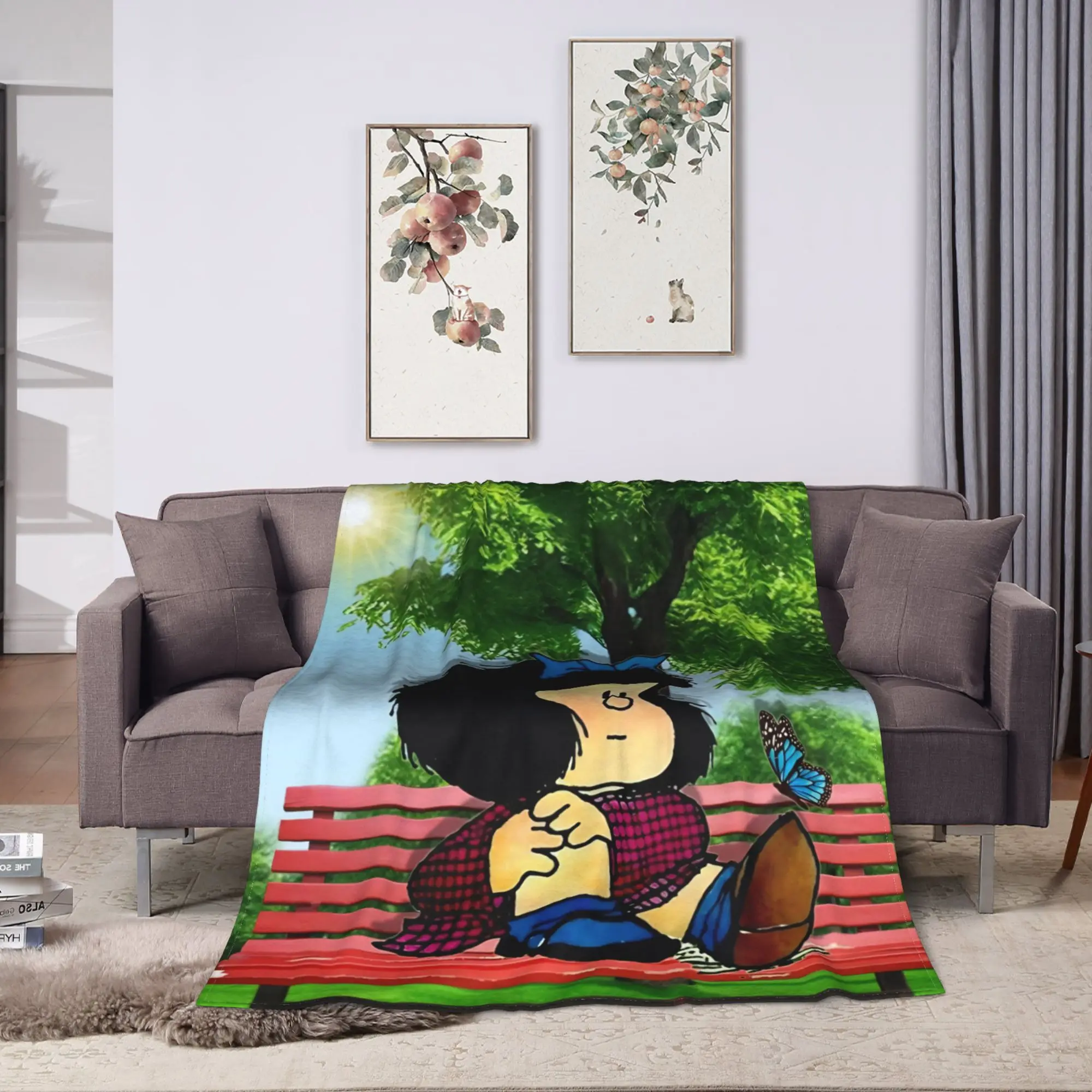 Super Warm Blanket Picnic Mafaldas Cartoon  Throw Blanket  Flannel Bedspread For Bedroom Street Trend Sofa Bed Cover