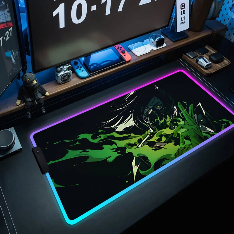 Imagem -05 - Rgb Mousepad Valorant Anime Antiderrapante Tapete de Mesa Gaming Mouse Pad Gamer Bloqueio Borda Mouse Tapete Led Grande Borracha Teclado Esteiras Xxl