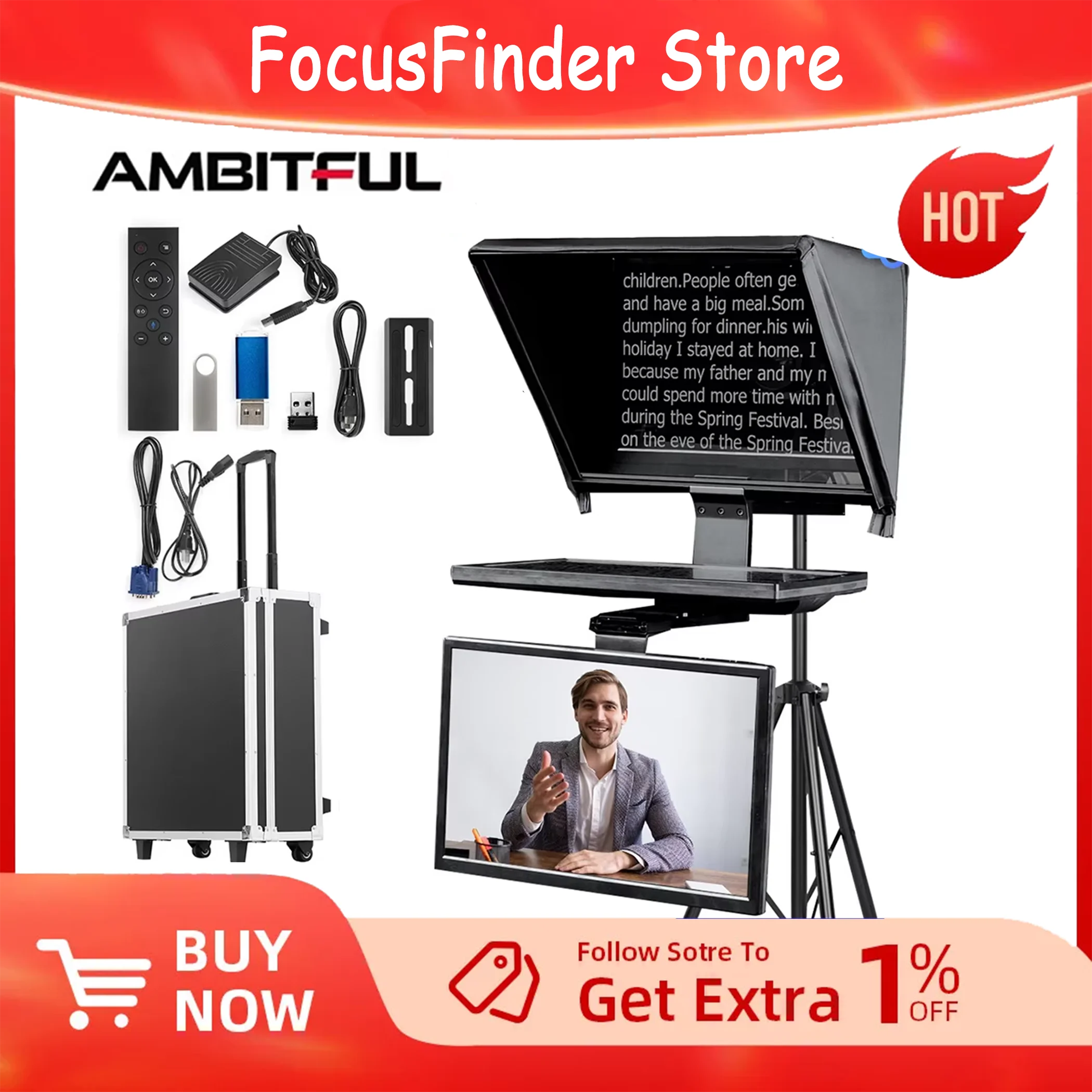 

AMBITFUL T22 Live Streaming Dedicated Teleprompter Big Screen Design for Mobile Phones Tablets SLR Cameras for Video Shooting