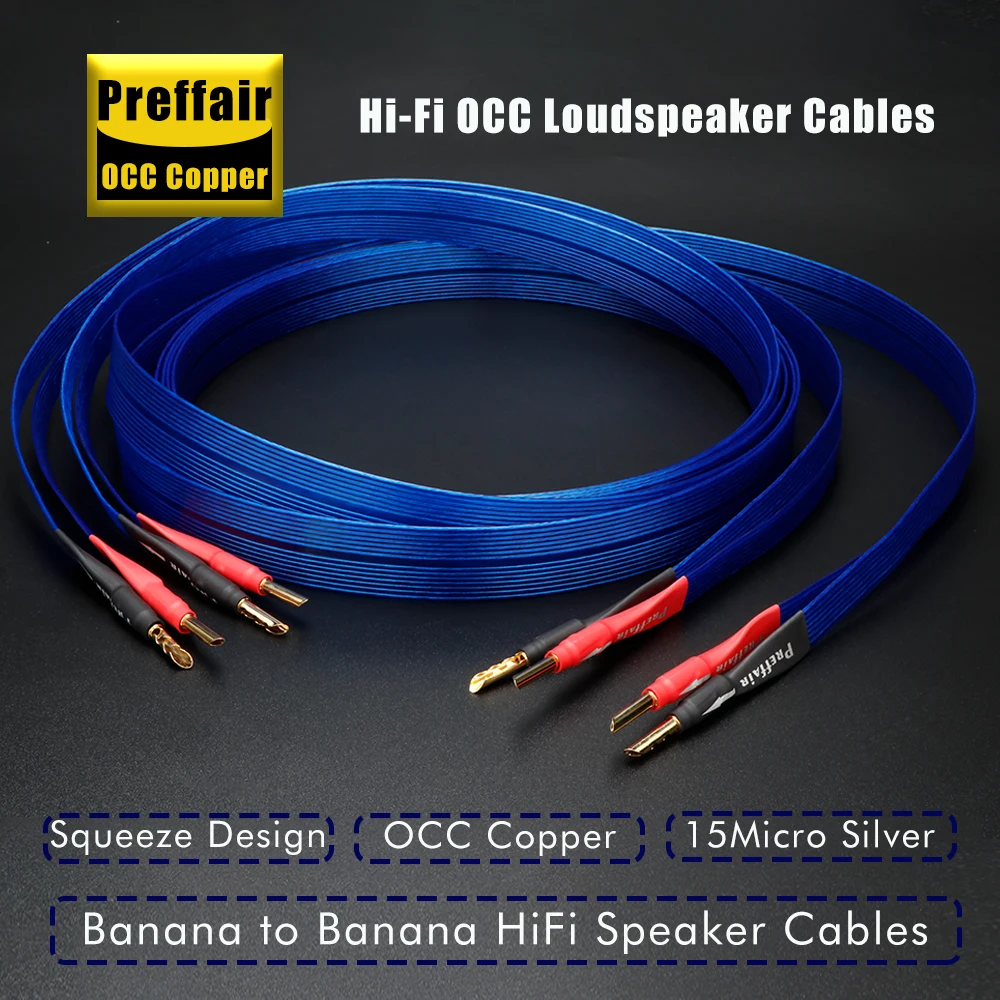 

Flat Speaker Cable Hifi 6N OCC Silver Plated Audiophile Speaker Wire Amplifier Audio Cable Gold Plated Banana Y Spade Plug