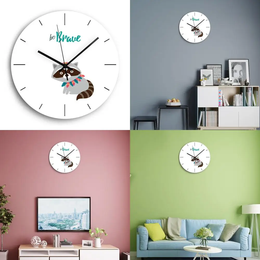 Amazon Hot Selling Best Seller Kids Raccoon Pattern Wall Clock Simple Cartoon Cute Design Clock