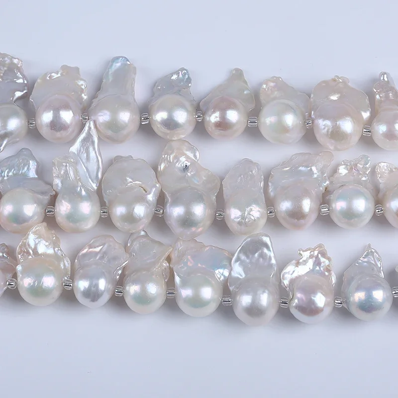 18cm short strands 14-18mm white fireball shape baroque cultured freshwater pearl top drilled for jewelry making