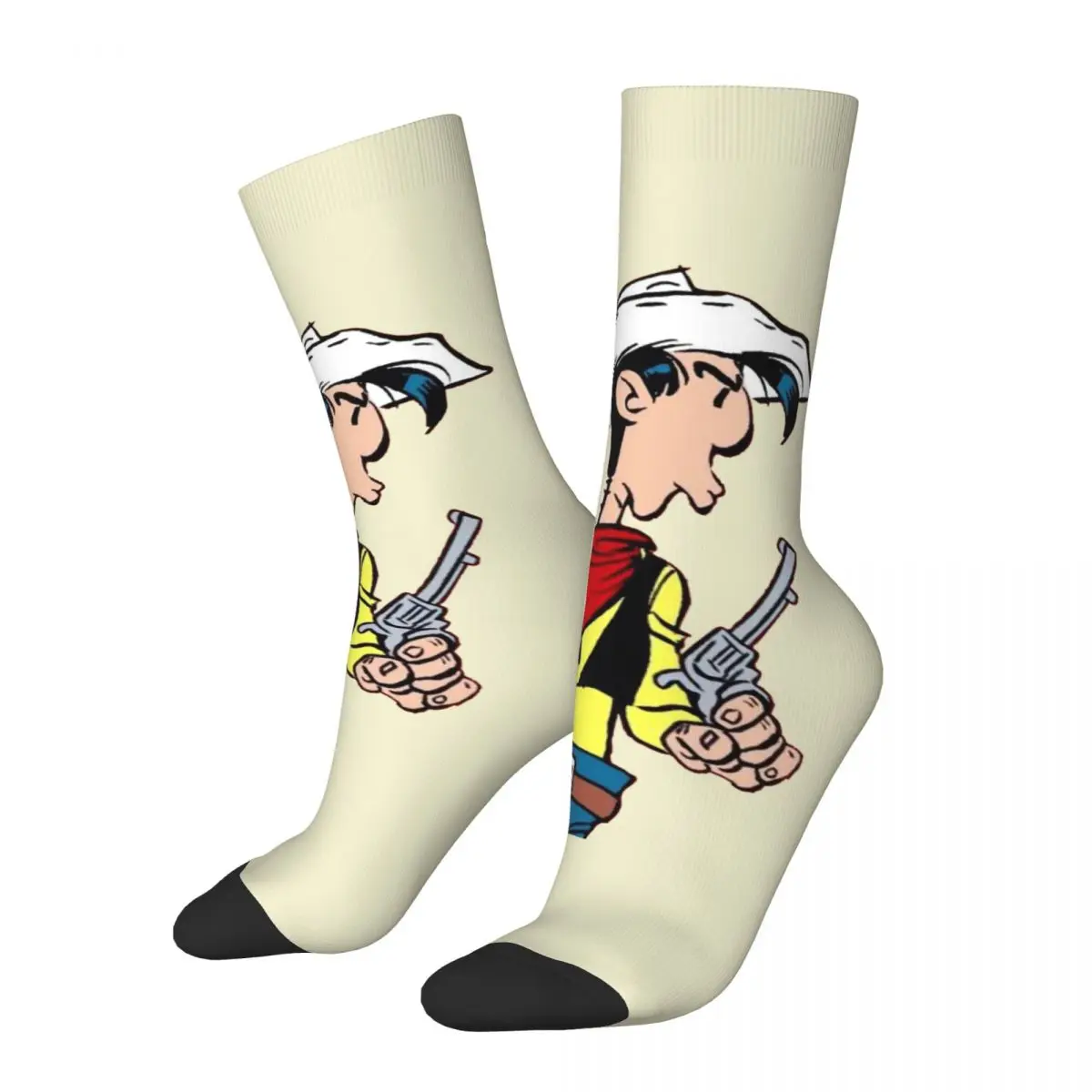 Funny Crazy compression Sock for Men New Edition Hip Hop Harajuku Lucky Luke Cartoon Seamless Pattern Printed Boys Crew Sock