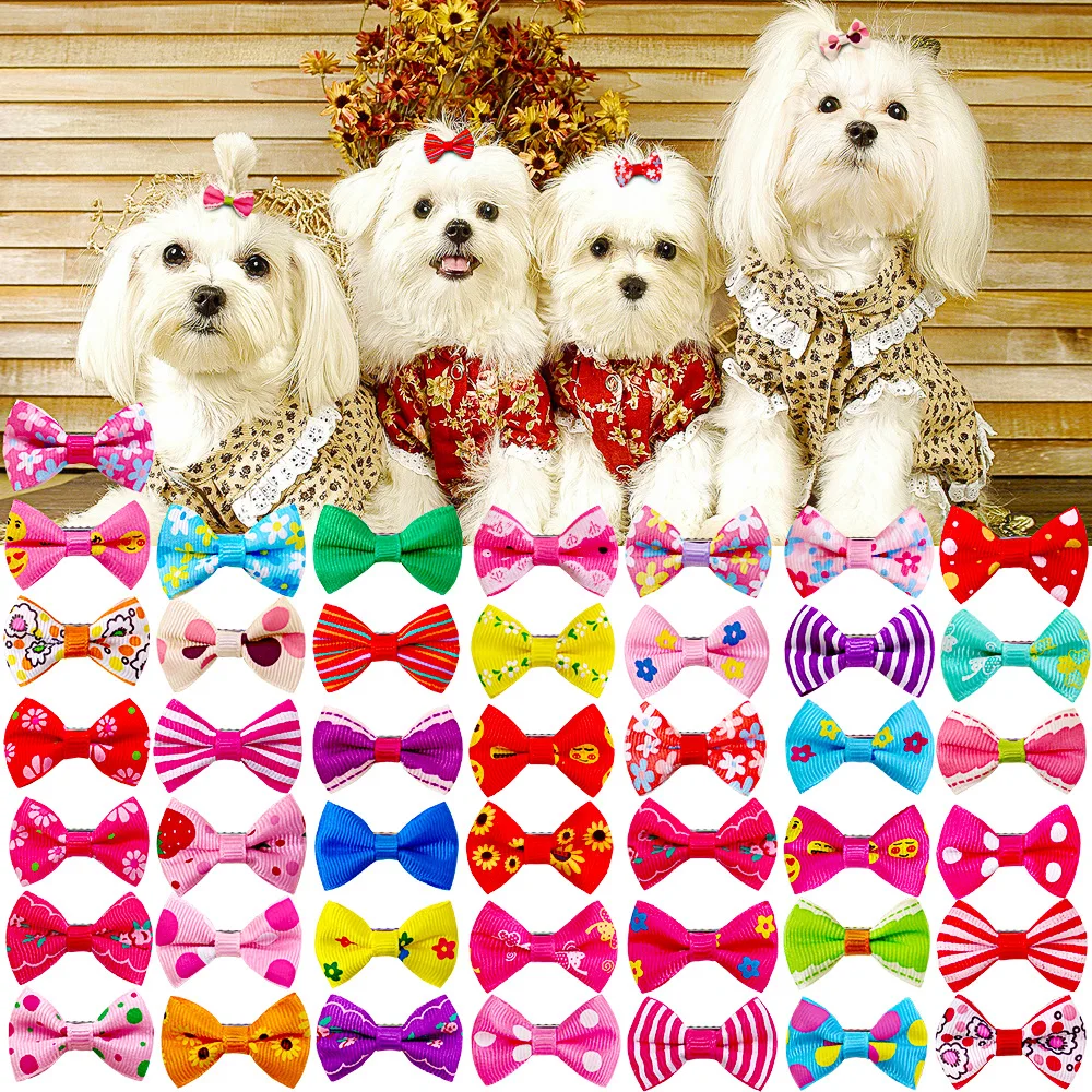 10/20/30Pcs Dog Hair Bows Pet Bows Christmas Grooming Plaid Dogs Bowkont With Rubber Band Small Dogs Party Hoilday Pet Supplies