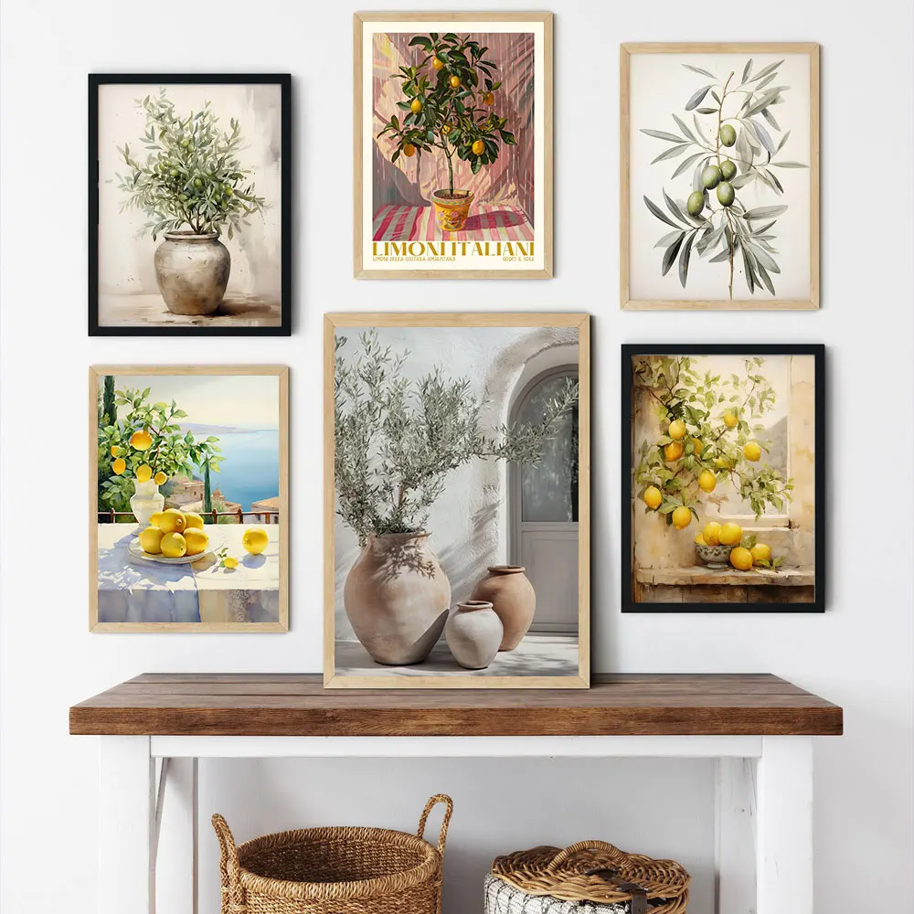 Mediterranean Olive Tree Lemon Tree Canvas Art Print Botanical Poster for Modern Living Room Bedroom Kitchen Home Decor
