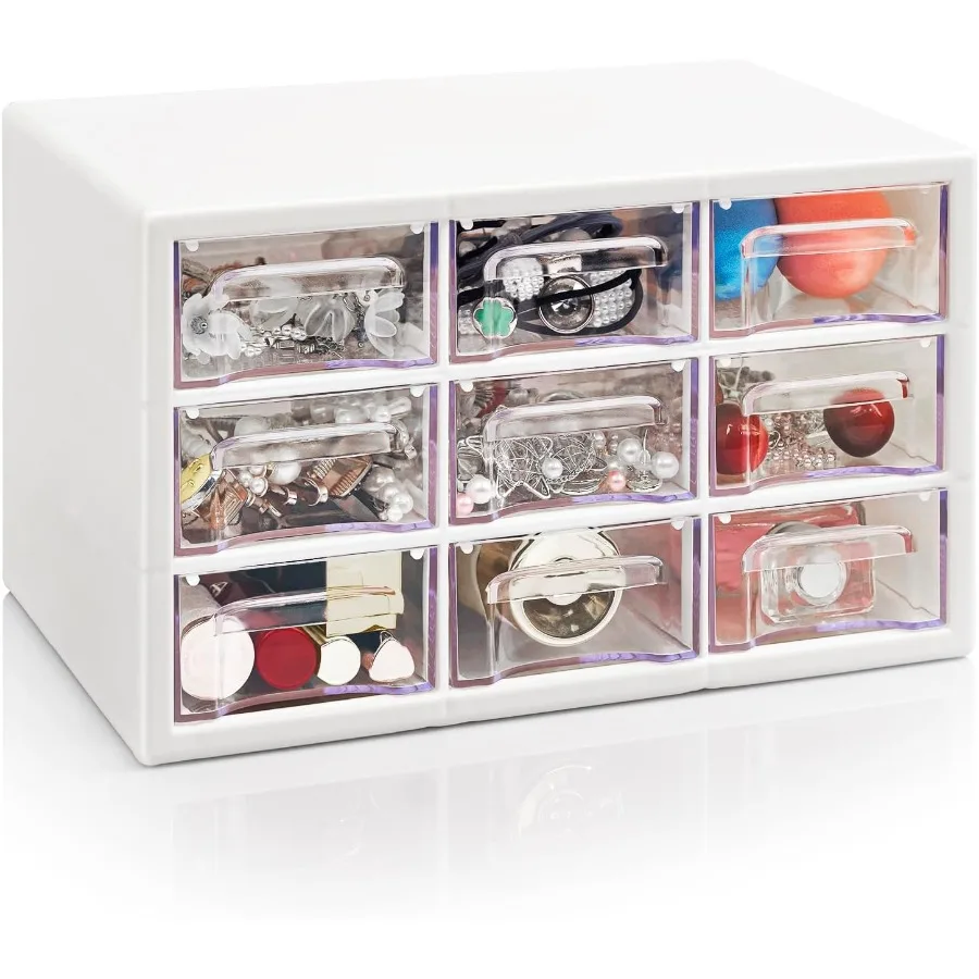 

Desk Storage Organizer with 9 Drawers Stackable Desktop Craft Drawer Cabinet Clear Storage Box Caddy for Makeup Jewelry Office