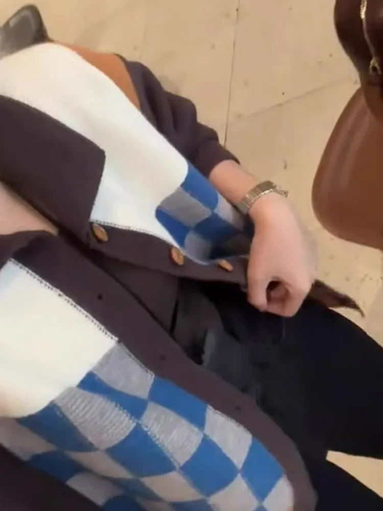 Comfortabel Faionable Vintage gebreide trui met één knop Lang Sve Wool Camere Open vest Kleur Blo Dames Regular Fi...