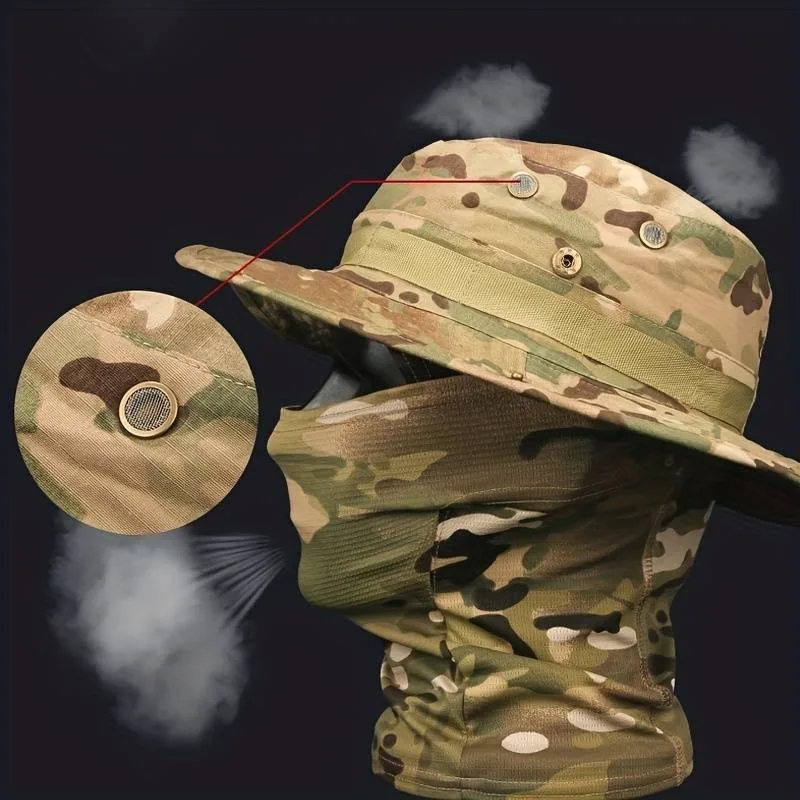 Camouflage Cap With Neck Gaiter, Camouflage Boonie Hat & Camouflage Cooling Neck Gaiter Set Perfect for Outdoor Sports