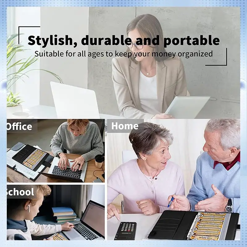 

ABRJ-A6 Budget Binder, With Zipper Envelopes,Calculator And Card,PU Money Saving Organizer For Cash Stuffing Envelopes Binder