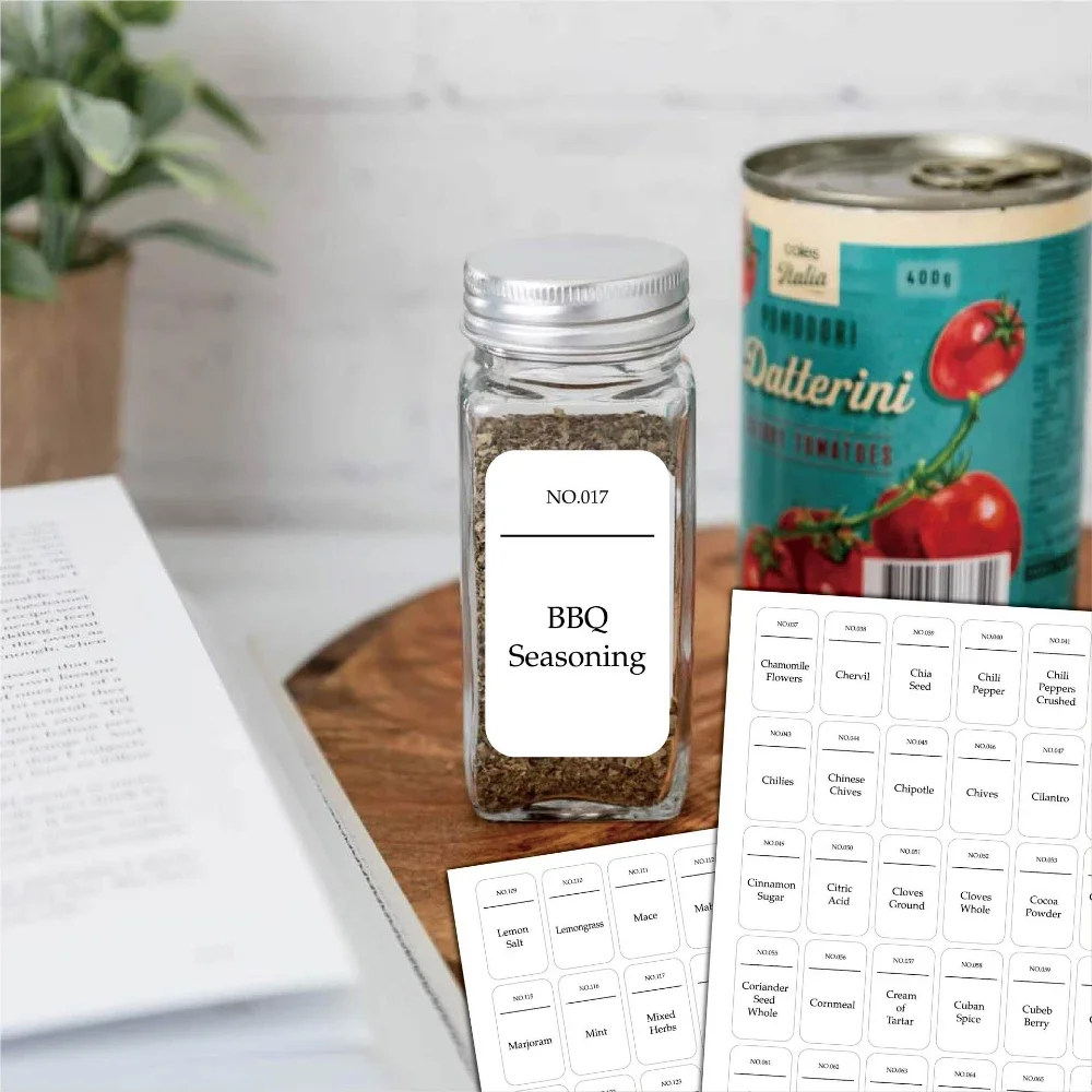 216/208 pcs stickers for spices Label English French spice jars stickers White Pantry Adhesive Kitchen Storage jars Bottle Tags