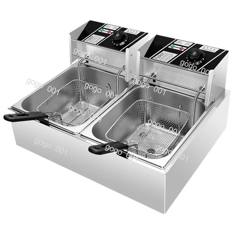 Double Tank Electric Deep Fryer – Stainless Steel Commercial Fryer with Thermostat for French Fries & Skewers