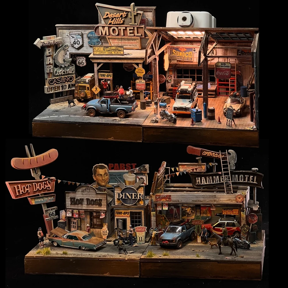 

Diorama 1:64 Scale American Garage Building Model Material Kit DIY Repair Shop Car Garage Model Display Scene