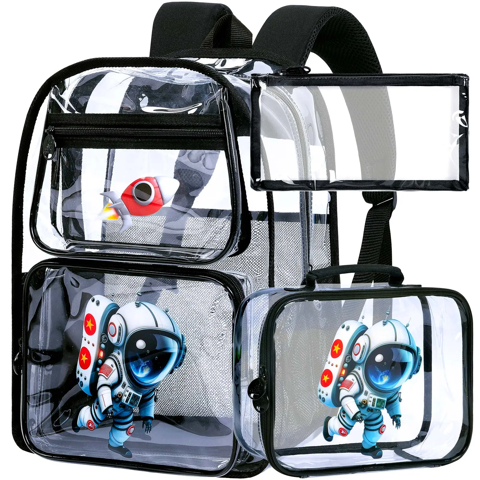 3pcs-kid's-backpack-for-boys-astronaut-print-clear-school-set-zipper-closure-casual-backpack-with-handbag-and-pen-pouch-for-sc