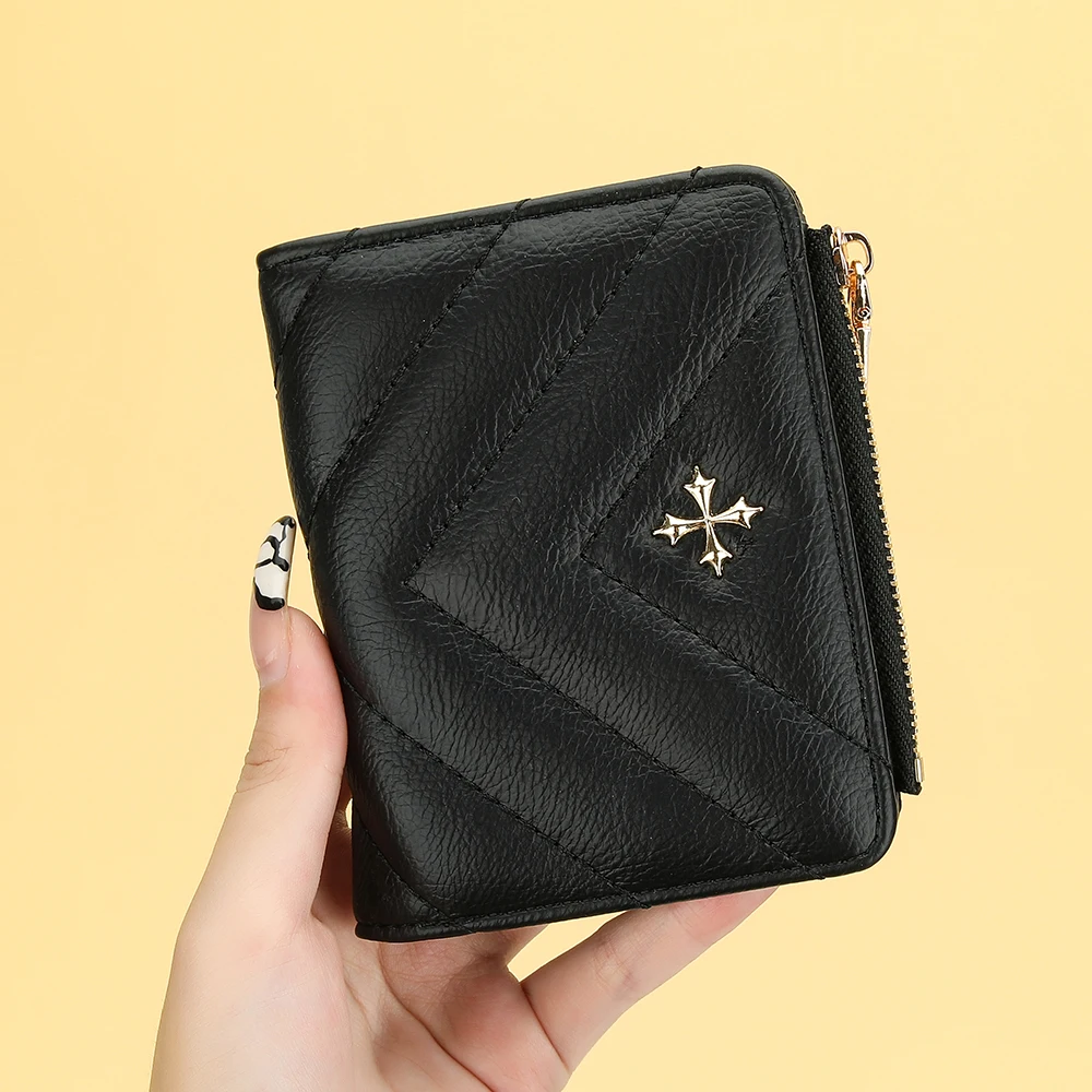 Women Small Wallet Ladies Mini Wallets Cute Girl Short Card Holder Zipper PU Leather Coin Purse Female Hand Wallet Black Purse