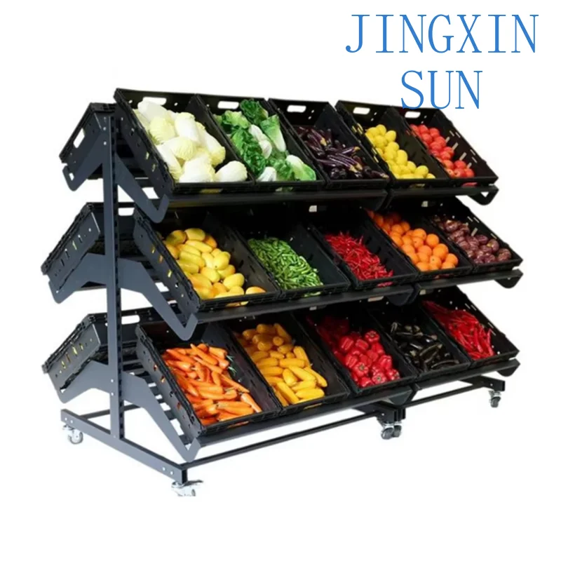 360-Degree movable and foldable fruit and vegetable organization rack Supermarket display rack with wheels