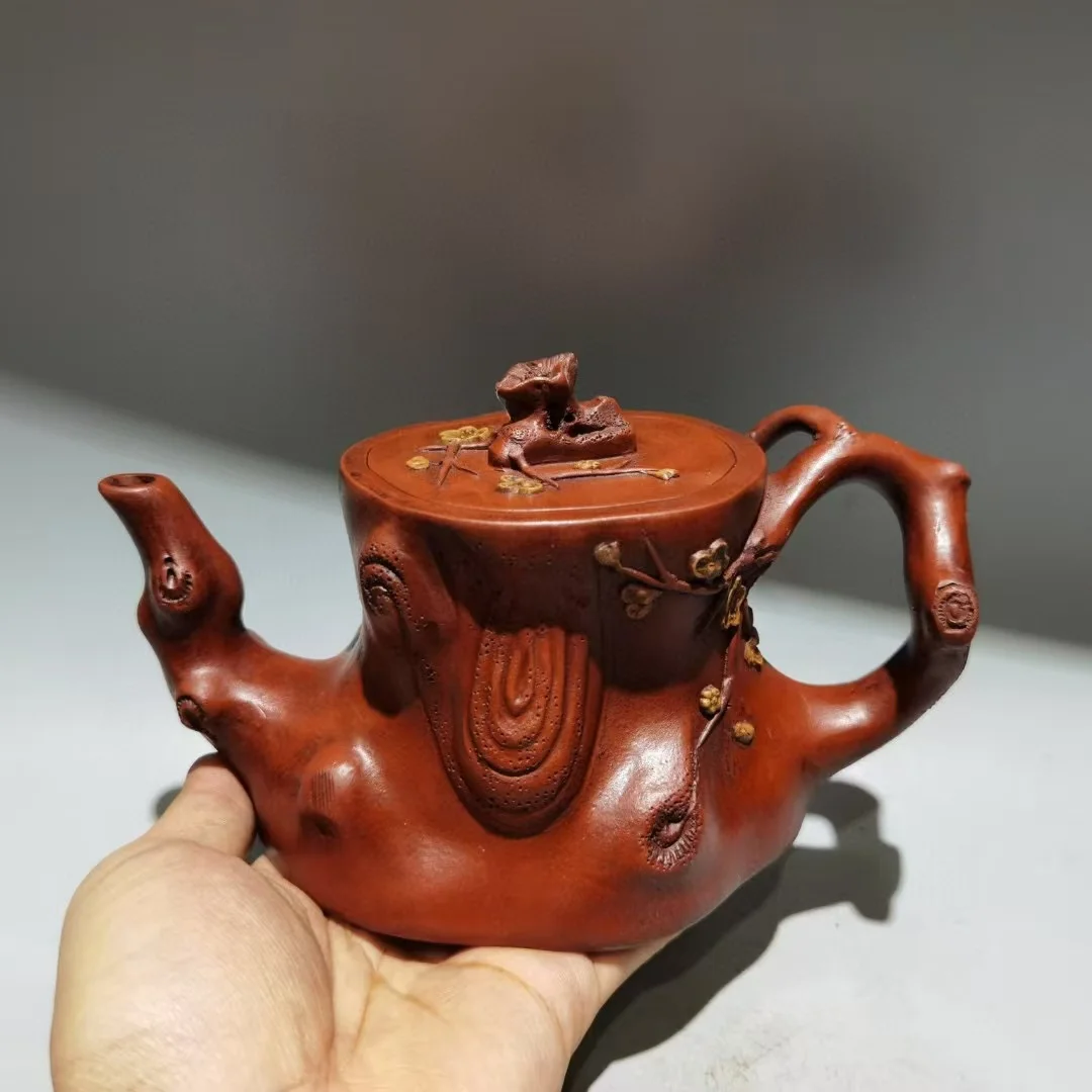 Old Chinese Handicraft Enameled YiXing Zisha (red stoneware) Teapot,Plum blossom tree stump Style,Free shipping