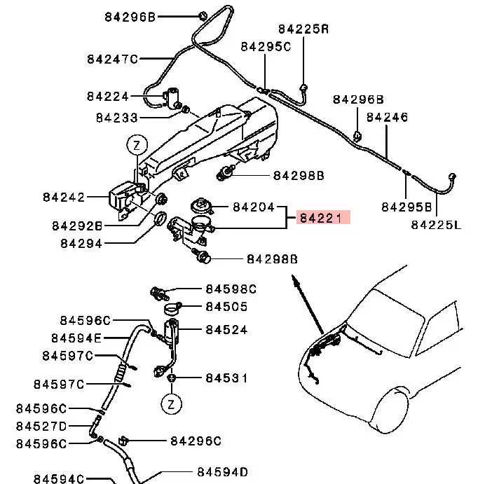 PAJERO V80V90 HOSE AND CAP,WINDSHIELD WASHER TANK FILLER 8260A089