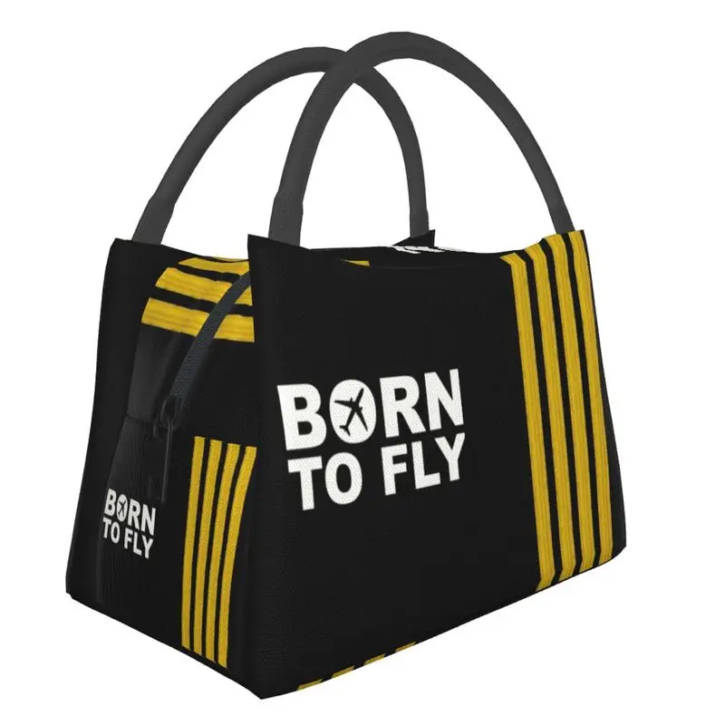 Born To Fly Flight Pilot Thermal Insulated Lunch Bag Aviation Aviator Captain Lunch Tote Box for Women School Picnic Food Bags