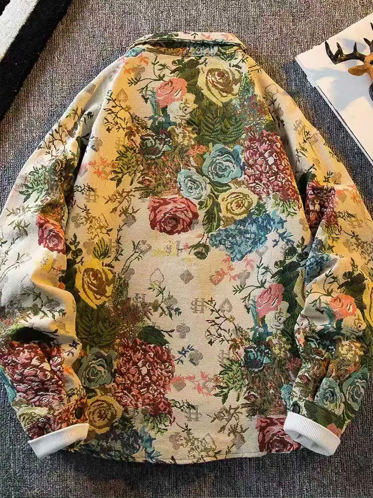 Retro rose high-end jacket jacket men's spring and autumn light luxury trendy brand ins ruffian handsome lapel jacket