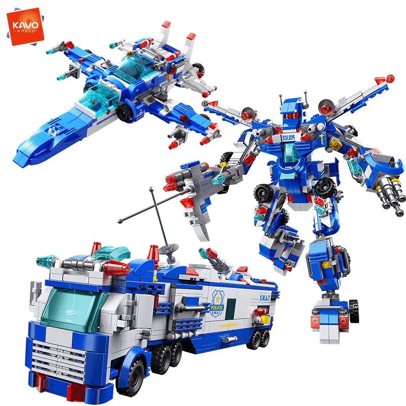 

Конструктор KAVOWORLD 679 деталей: Креативный набор полицейских машин сине-белого цвета, трансформируемые развивающие игрушки, лучшие праздничные подарки для детей