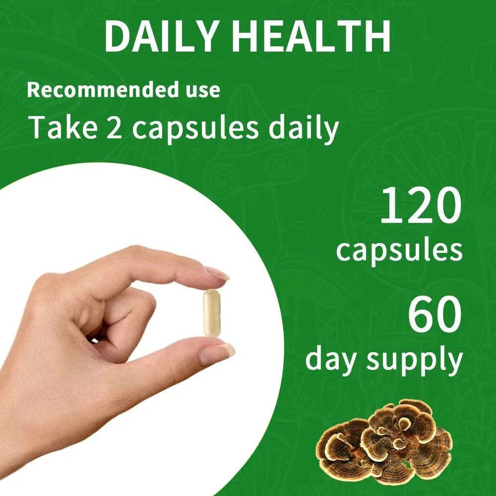 Turkey Tail Mushroom Supplement, Boosts The Immune System, Promotes Health and Vitality, Vegan, Non-GMO, 120 Capsules