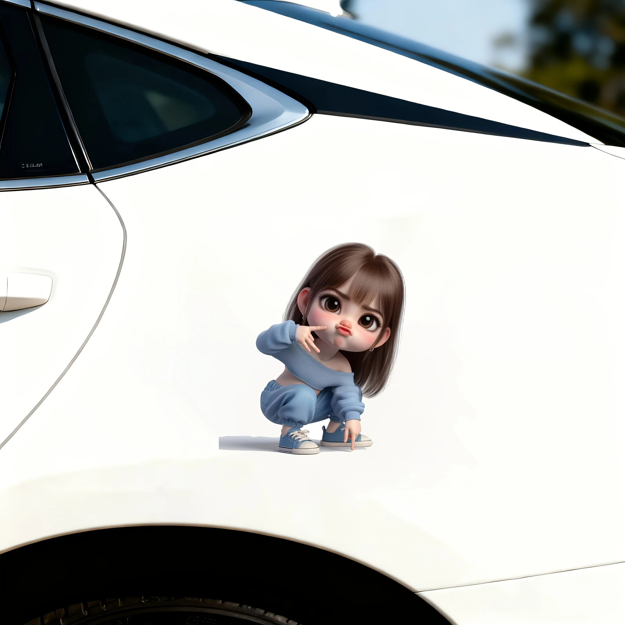1Pc Cute Blue Outfit Pouting Girl Waterproof Vinyl Sticker Decal For Car Motorcycle Laptop Window DIY Decor Accessories