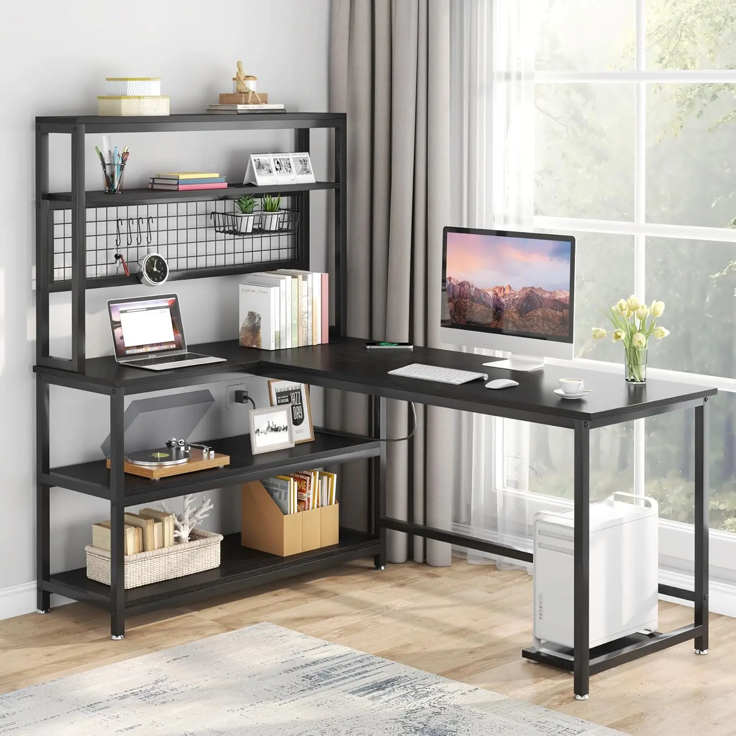 

Tribesigns 55" Large Computer Desk with Wireless Charging 5 Storage Shelves, Office Desk Study Table Writing Desk Workstation