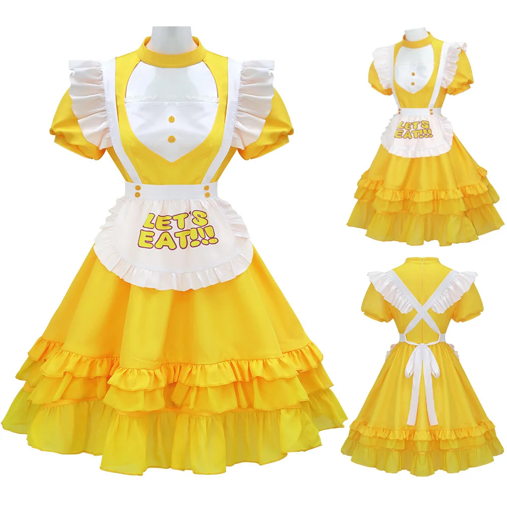 FNAF 애니메트로닉 치킨 치카 코스프레 의상 백업 가수 치카 노란색 귀여운 메이드 드레스 로리타 할로윈 카니발 드레스 선물