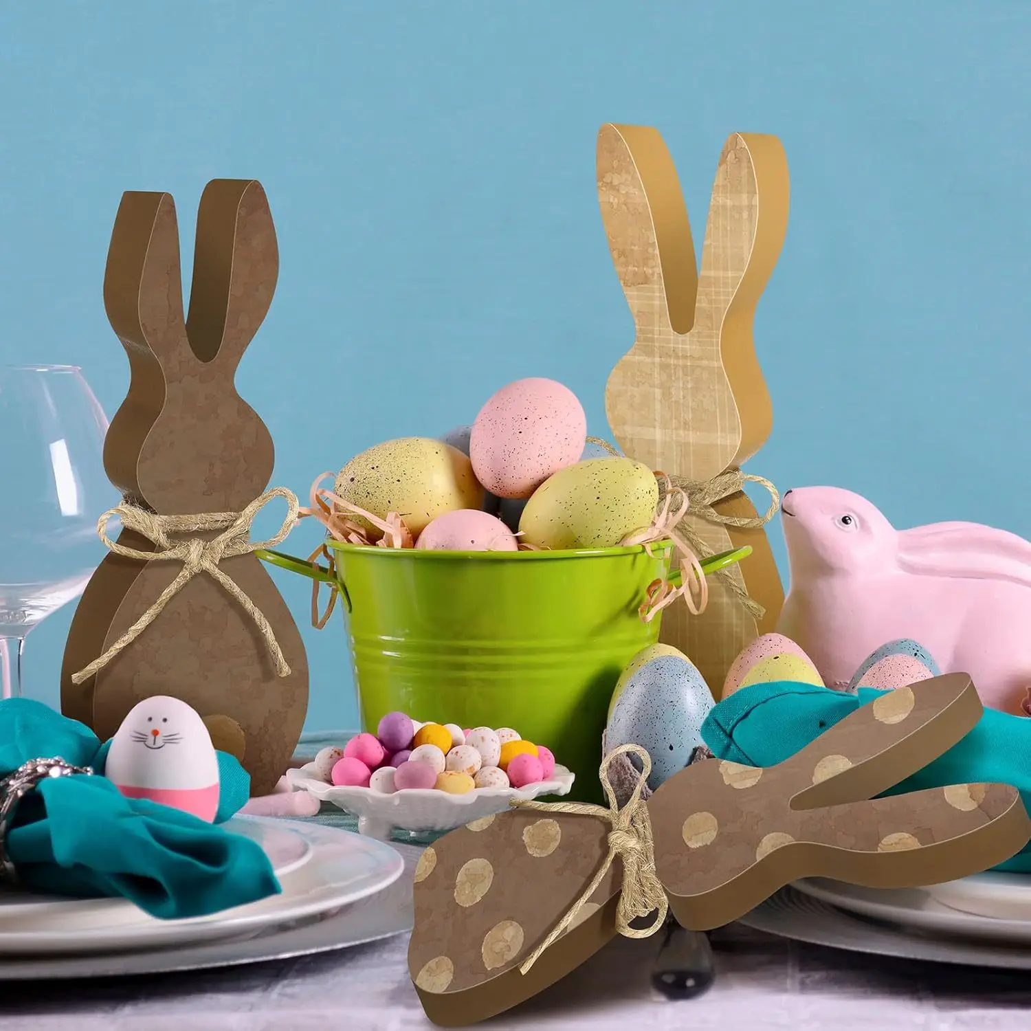 

3 Pieces Of Wooden Easter Bunny Layered Tray Decoration dDesktop Center Wooden Crafts Ornament Holiday Gift