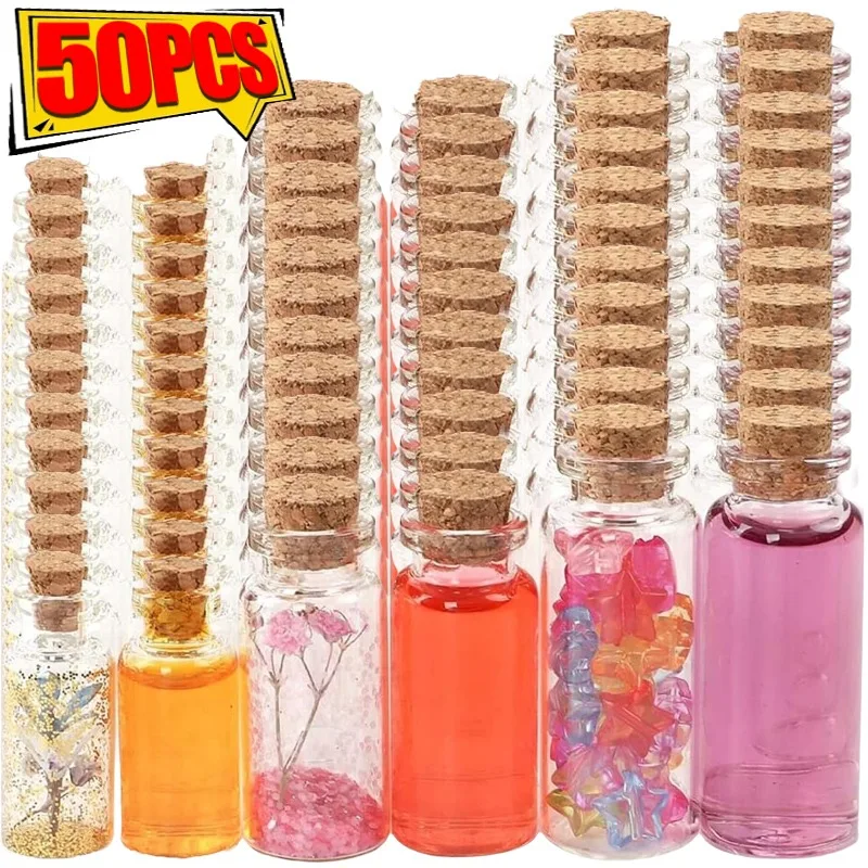 50/10PCS Mini Glass Bottle with Cork Stopper DIY Birthday Gift Transparent Empty Message Wishing Bottle Xmas Wedding Party Decor