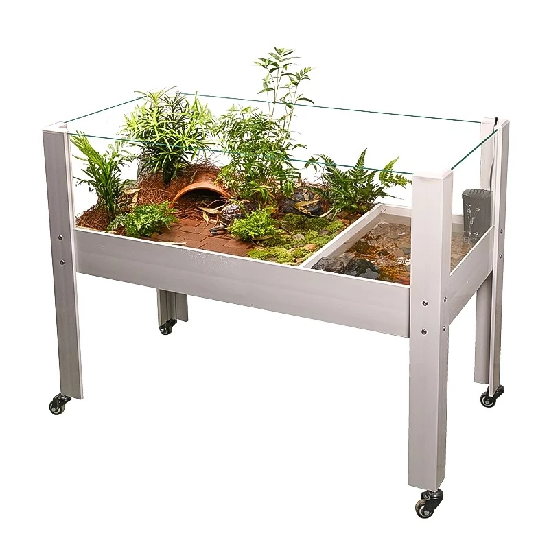 

Yellow edge turtle feeding box, semi-water turtle special landscaping ecological with water basin, green plants, oversized